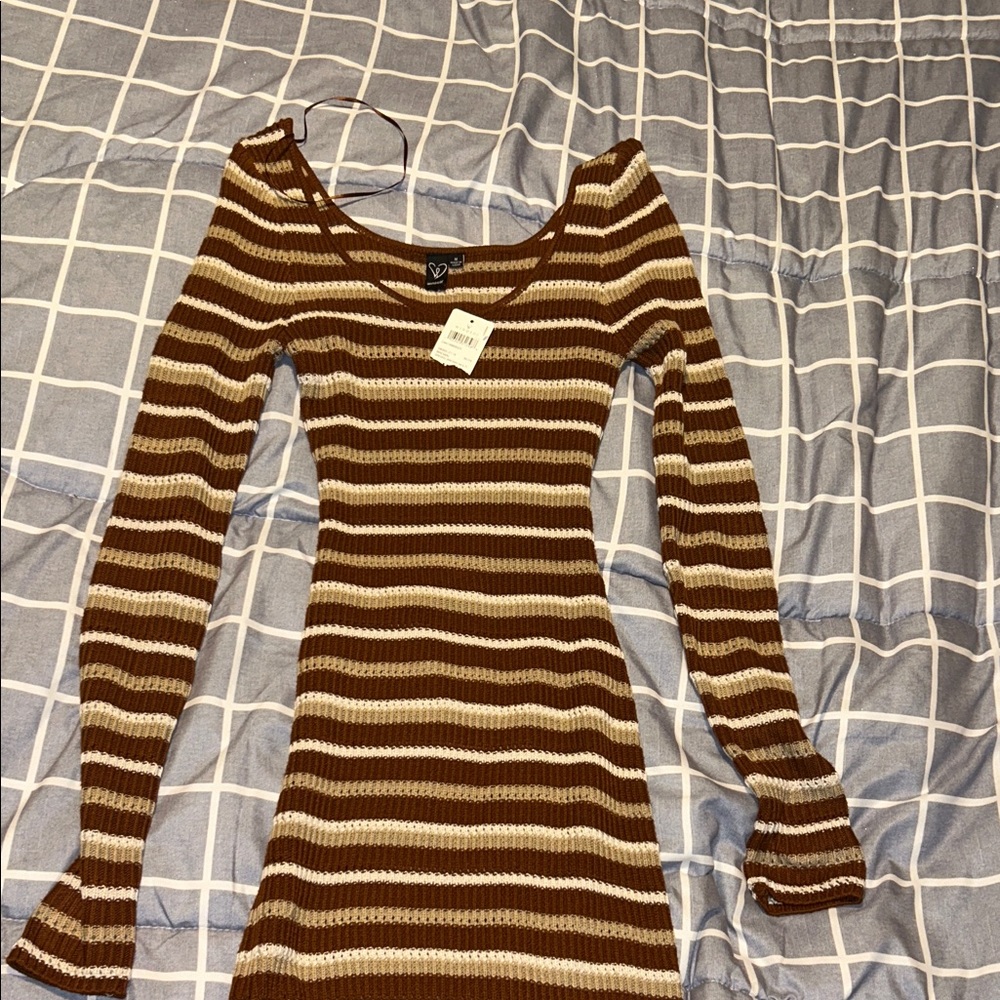 Striped Brown and Cream Knit Dress